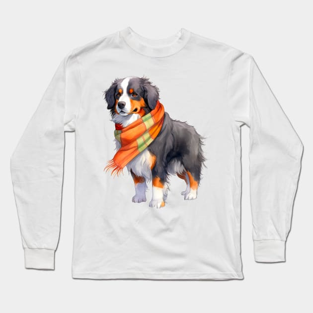 Burnese mountain winter dog Long Sleeve T-Shirt by piscoletters